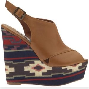 Steve Madden Cognac Leather & Aztec Print Wedges